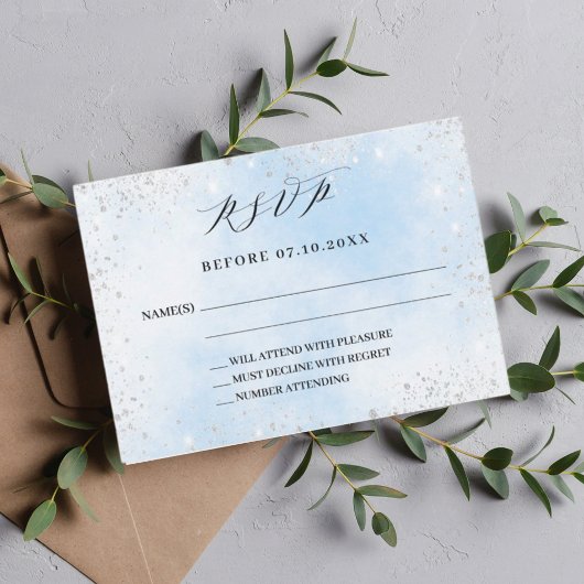 Carte RSVP couleur bleu clair mariage