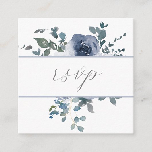 Carte RSVP couleur bleu floral et gris QR Code RSV (Devant)