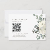 Carte RSVP couleur ivoire Floral Mariage QR Code R (Devant)