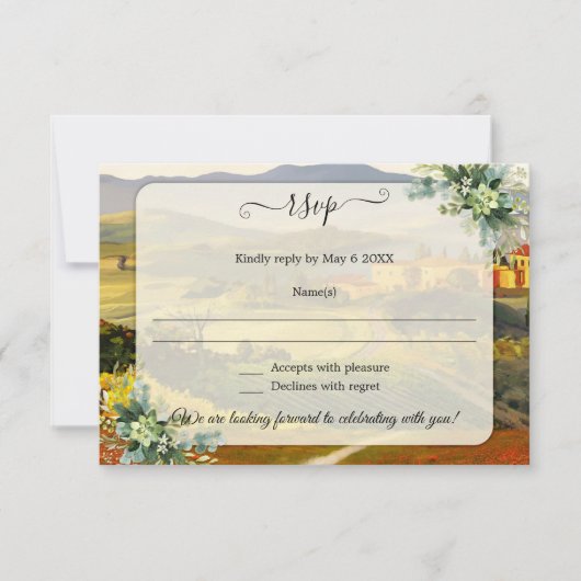 Carte RSVP couleur Mariage campagnard italien (Devant)