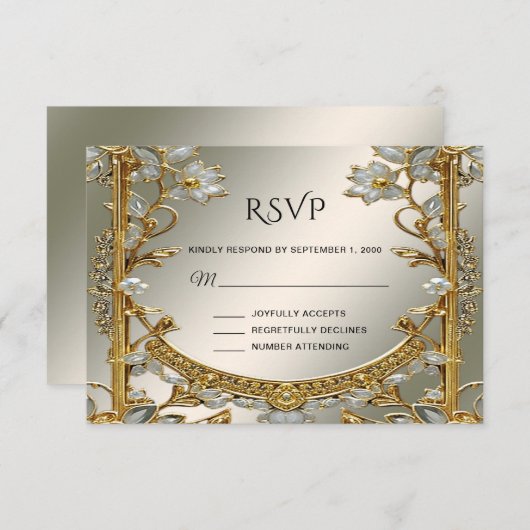 Carte RSVP couleur or blanc (Devant / Derrière)