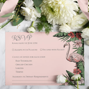 Carte RSVP couleur rose vierge Mariage tropical