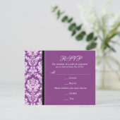 Carte RSVP couleur violet Damask classique (Debout devant)