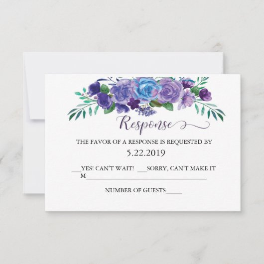 Carte RSVP couleur violet et bleu (Devant)