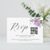 Carte RSVP couleur violet Mariage QR Code (Debout devant)