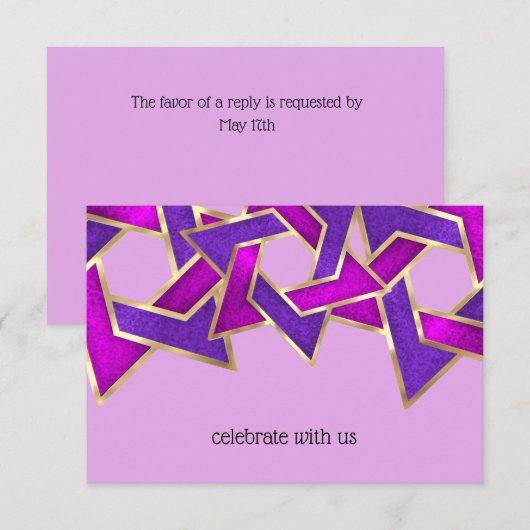 Carte RSVP couleur violet rose étoile David (Devant / Derrière)