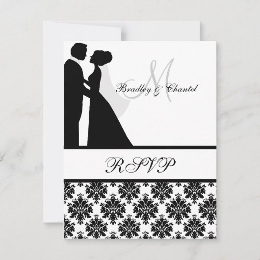 Carte RSVP Couple Mariage noir et blanc (Devant)