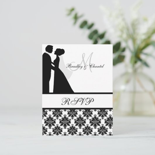 Carte RSVP Couple Mariage noir et blanc (Debout devant)