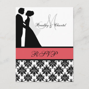 Carte RSVP Couple Mariage noir et corail