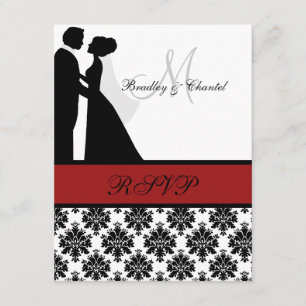 Carte RSVP Couple Mariage noir et rouge