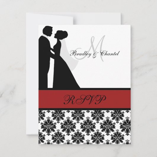 Carte RSVP Couple Mariage noir et rouge (Devant)