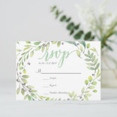 CARTE RSVP Couronne aquarelle verte RUSTIQUE feuil (Debout devant)