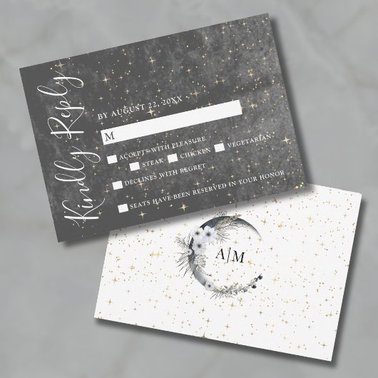 Carte RSVP Crescent Moon Gold de mariage céleste