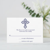 Carte RSVP Croix First Communion moderne (Debout devant)