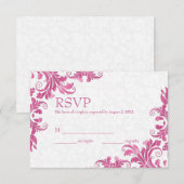 Carte RSVP Damas et dentelle rose blanche (Devant / Derrière)