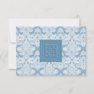 Carte RSVP Damask bleu avec Croix ou Quatrefoil