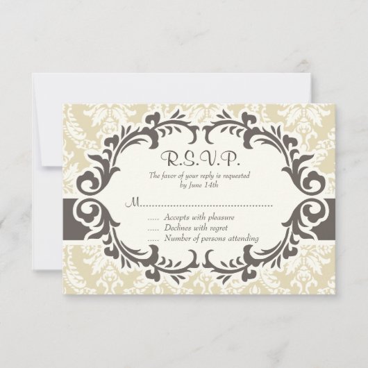 Carte RSVP Damask Crème (Devant)