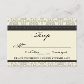 Carte RSVP Damask Elegant (noir/crème)