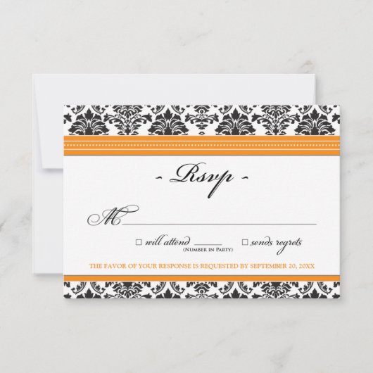 Carte RSVP Damask Elegant (orange) (Devant)