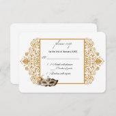 Carte RSVP Damask Gold Masquerade (Devant / Derrière)
