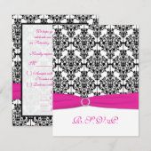 Carte RSVP Damask Rose, Blanc et Noir (Devant / Derrière)
