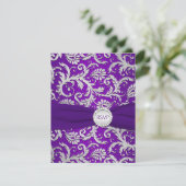 Carte RSVP Damask Violet Royal et Argent (Debout devant)