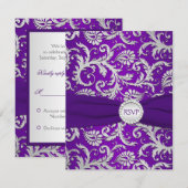 Carte RSVP Damask Violet Royal et Argent (Devant / Derrière)