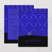 Carte RSVP Damassé Bleu Cobalt et Noir (Devant / Derrière)