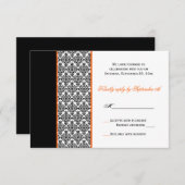 Carte RSVP Damassé Noir Blanc Orange (Devant / Derrière)
