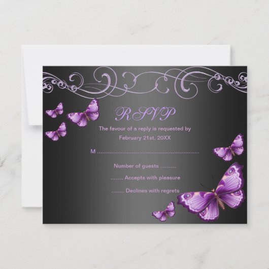 Carte RSVP d'anniversaire de papillon violet/noir (Devant)