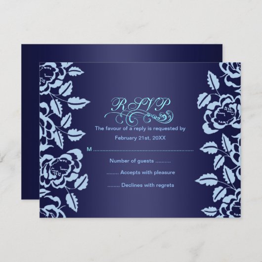 Carte RSVP d'anniversaire Rose bleu (Devant / Derrière)