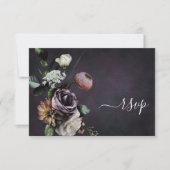Carte RSVP Dark Moody Purple Script Floral QR Code (Devant)