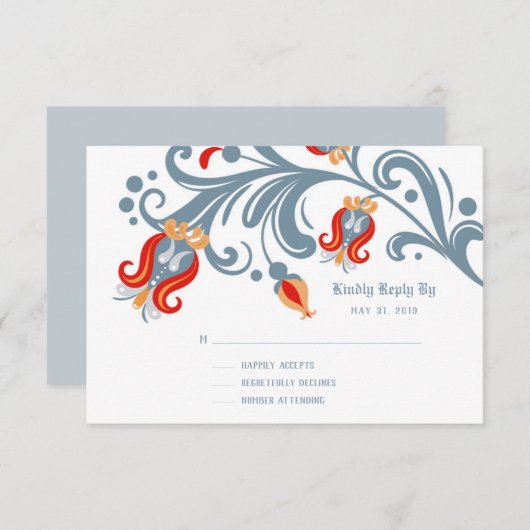 Carte RSVP d'art populaire scandinave (Devant / Derrière)