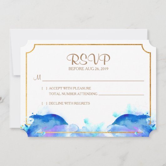 Carte RSVP dauphin aquarelle bleue (Devant)