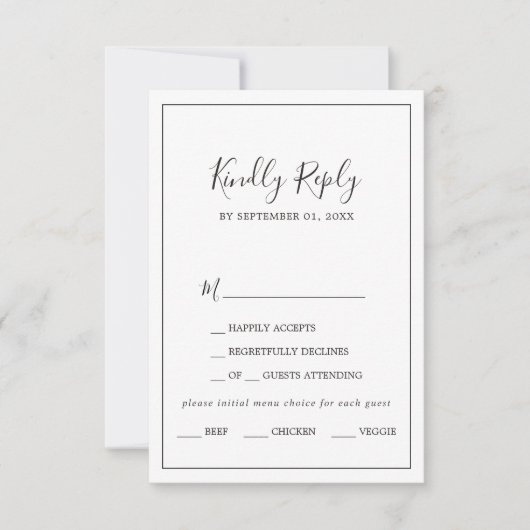 Carte RSVP de choix de menu minimal (Devant)