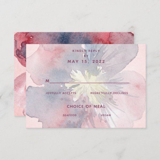 Carte RSVP de choix de repas 2 Mariages (Devant / Derrière)