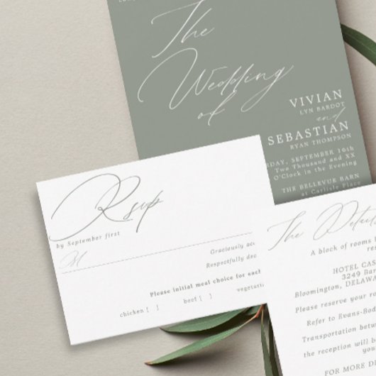 Carte RSVP de choix de repas blanc simple et vert