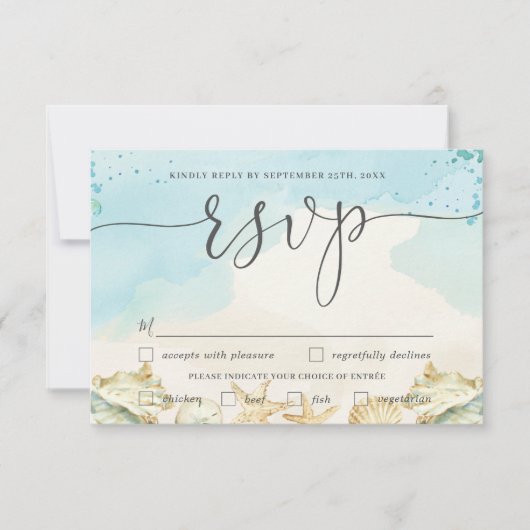 Carte RSVP de choix de repas de mariage de destina (Devant)