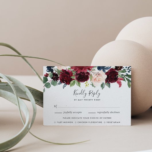 Carte RSVP de choix de repas en fleurs radieuses