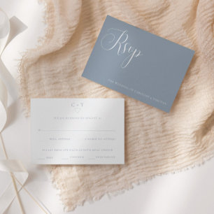 Carte RSVP de choix de repas Mariage bleu élégant