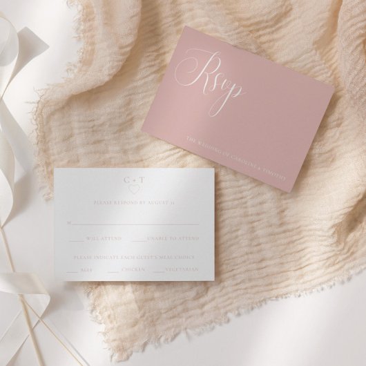 Carte RSVP de choix de repas Mariage rose et éléga