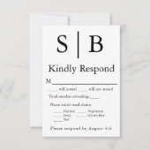 Carte RSVP de choix de repas noir Monogramme class (Devant)