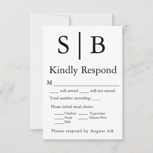 Carte RSVP de choix de repas noir Monogramme class (Devant)