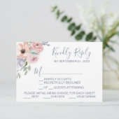 Carte RSVP de choix du menu Florals Rose Dusty (Debout devant)