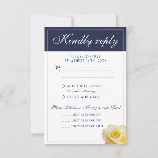Carte RSVP de choix du menu Mariage rose jaune mod (Devant)