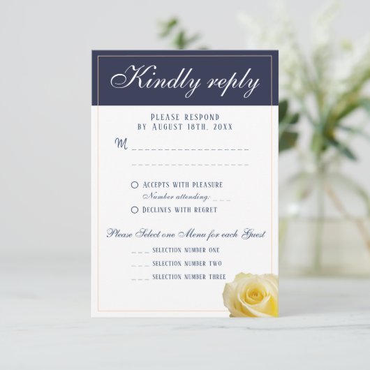 Carte RSVP de choix du menu Mariage rose jaune mod (Debout devant)