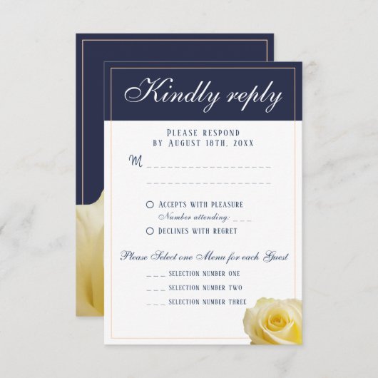 Carte RSVP de choix du menu Mariage rose jaune mod (Devant / Derrière)