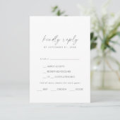 Carte RSVP de choix du menu moderne Silver Script (Debout devant)