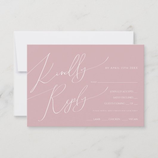 Carte RSVP de choix du menu Rose de script Boho ho (Devant)