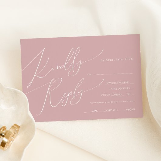 Carte RSVP de choix du menu Rose de script Boho ho